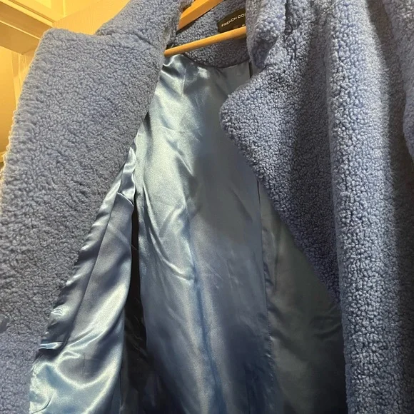 French Connection Blue Teddy Coat Medium - Picture 3 of 6